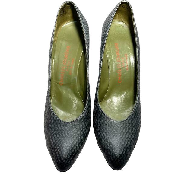 Charles Jourdan Size 8 Pumps Vintage Narrow Snakeskin Heels Marly Magnolia Gray - Picture 5 of 13